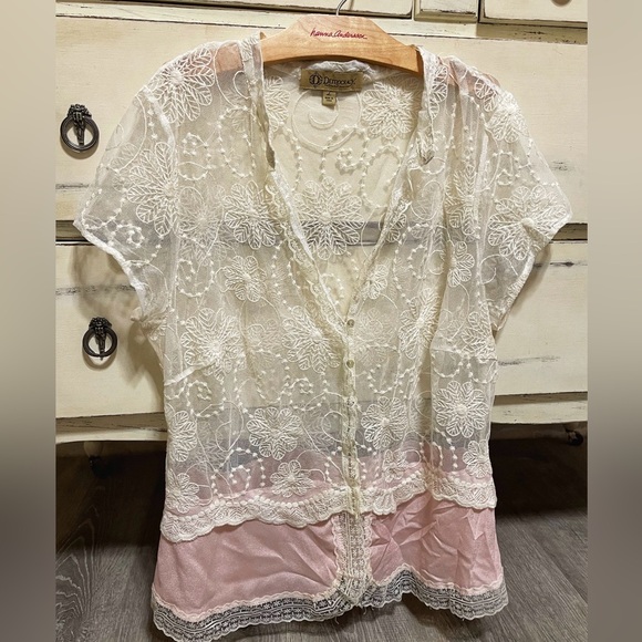 American Vintage Tops - Sale! Democracy Lace Button-Down Blouse